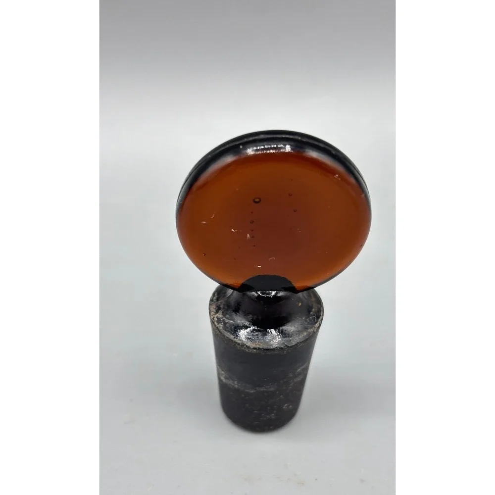 Vtg Brown Amber Glass Bottle Stoppers Set of‎ 2 Round Coin Top Apothecary Brown